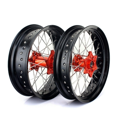 3.50x17&quot; 4,25x17&quot; Supermoto Alloy roues pour SX SXF EXC 125-530 Jantes noires et moyeux orange