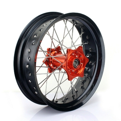3.50x17&quot; 4,25x17&quot; Supermoto Alloy roues pour SX SXF EXC 125-530 Jantes noires et moyeux orange