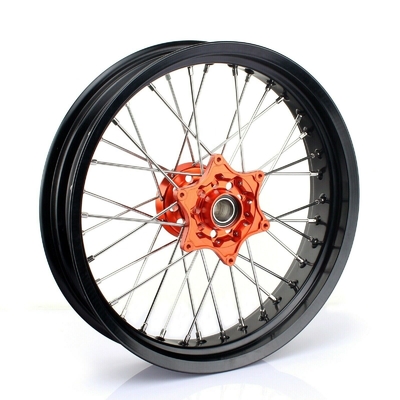 3.50x17&quot; 4,25x17&quot; Supermoto Alloy roues pour SX SXF EXC 125-530 Jantes noires et moyeux orange