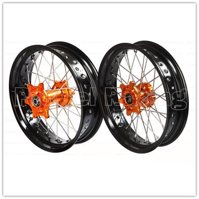 3.50x17&quot; 4,25x17&quot; Supermoto Alloy roues pour SX SXF EXC 125-530 Jantes noires et moyeux orange