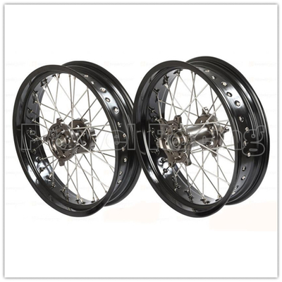 Vélos de moto Supermoto en alliage d'aluminium noir avec plaque tournante CNC et jantes de 3,50-17&quot; à 5,00-17&quot;